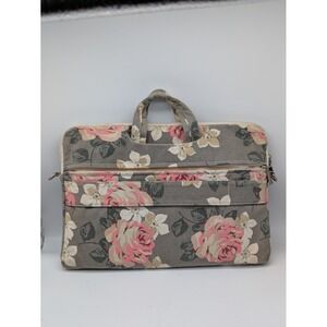 Canvaslife Floral Laptop Bag 16x12 Gray Pink Rose Canvas Shoulder Briefcase